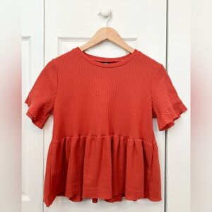 |Shein Ruffle Cuff Babydoll Top|~ Size S~ color: Coral~ Lightly worn~